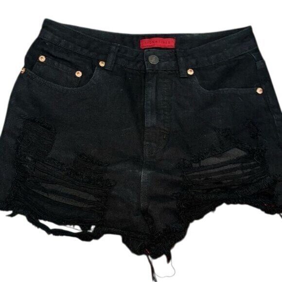 Signature 8 Black Distressed Cut OffJean Shorts Size M - Picture 1 of 8
